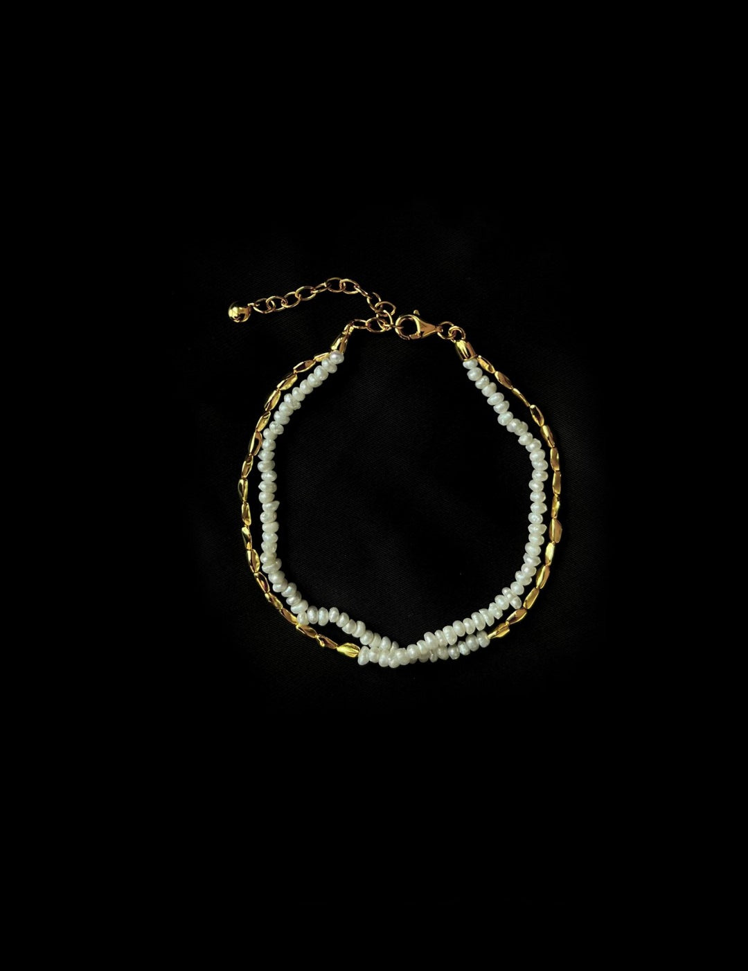 Mini Golden Rice Pearl Doubel Beaded Bracelet gembea jewelry