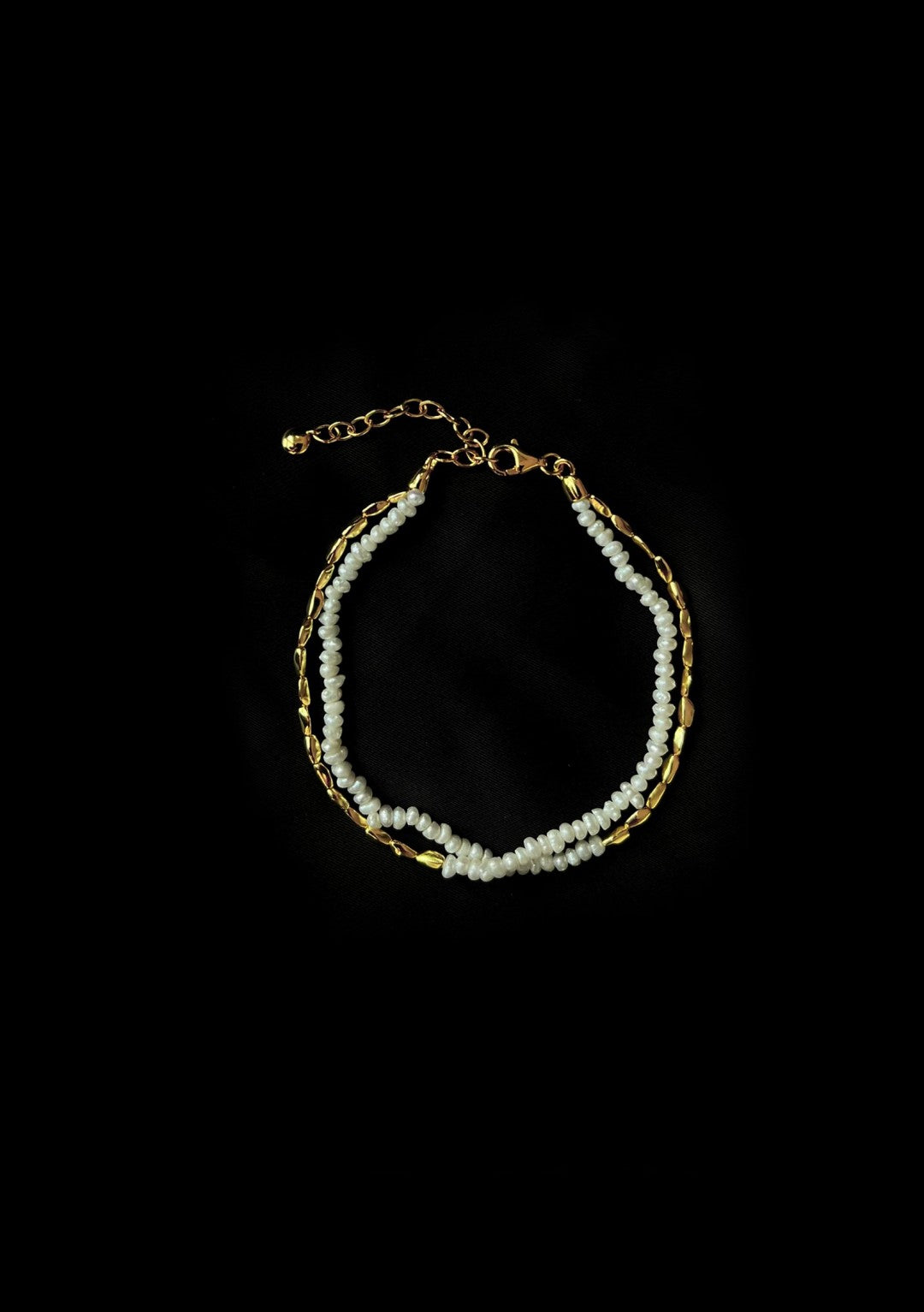 Mini Golden Rice Pearl Doubel Beaded Bracelet gembea jewelry