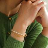 Mini Golden Rice Pearl Doubel Beaded Bracelet gembea jewelry