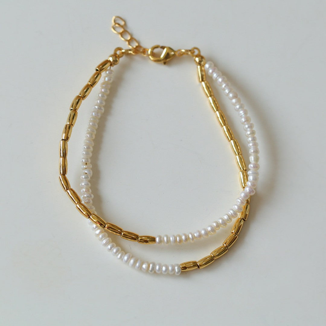Mini Golden Rice Pearl Doubel Beaded Bracelet gembea jewelry
