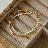 Mini Golden Rice Pearl Doubel Beaded Bracelet gembea jewelry