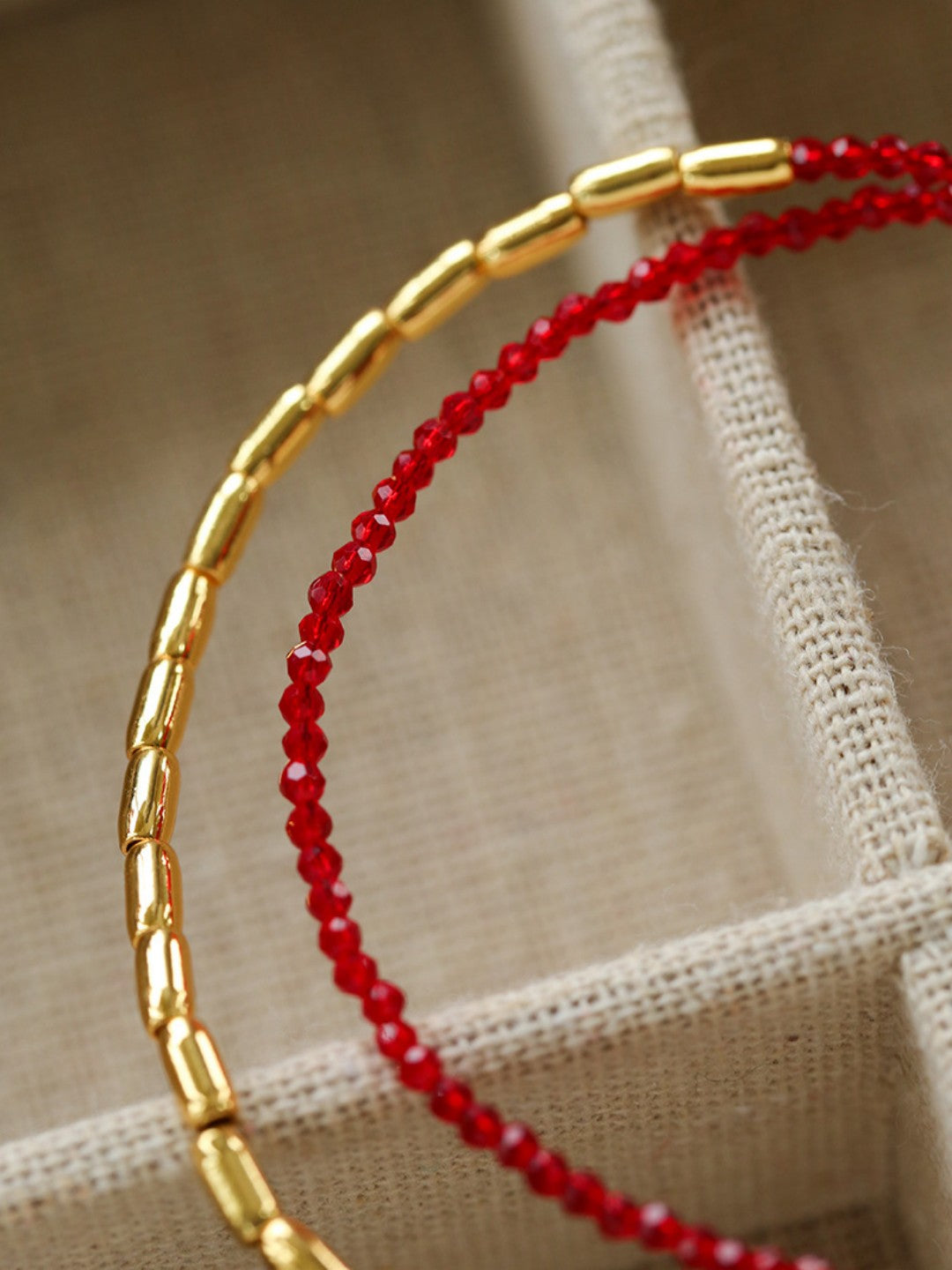 Mini Golden Rice Red Spinel Beaded Choker Necklace gembea jewelry