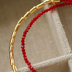Mini Golden Rice Red Spinel Beaded Choker Necklace gembea jewelry