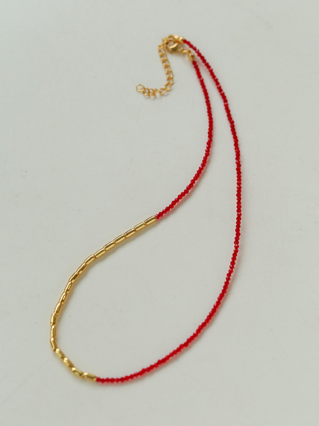 Mini Golden Rice Red Spinel Beaded Choker Necklace gembea jewelry