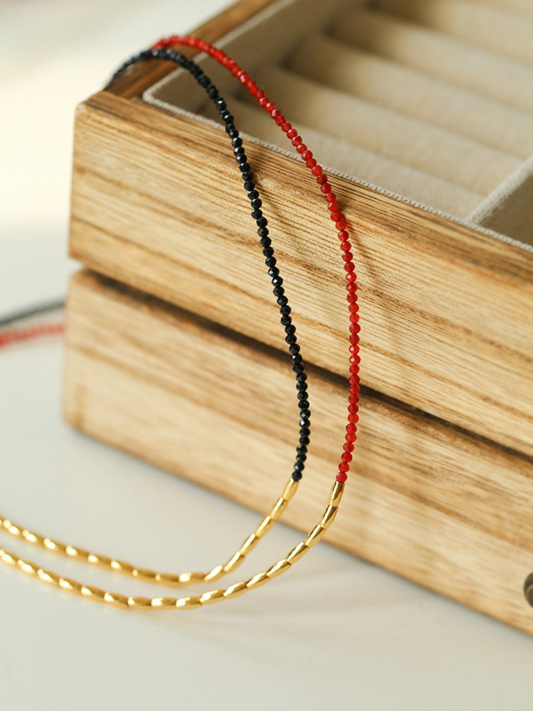 Mini Golden Rice Red Spinel Beaded Choker Necklace gembea jewelry