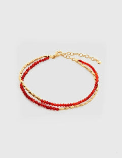 Mini Golden Rice Red Spinel Double Beaded Bracelet gembea jewelry