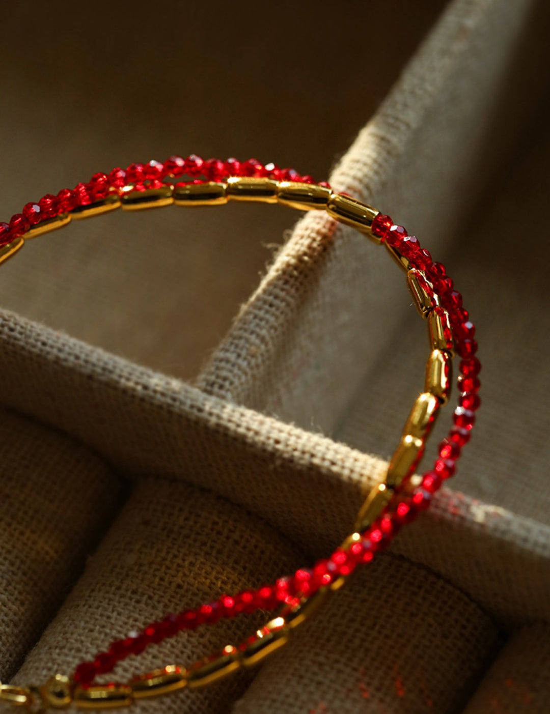 Mini Golden Rice Red Spinel Double Beaded Bracelet gembea jewelry