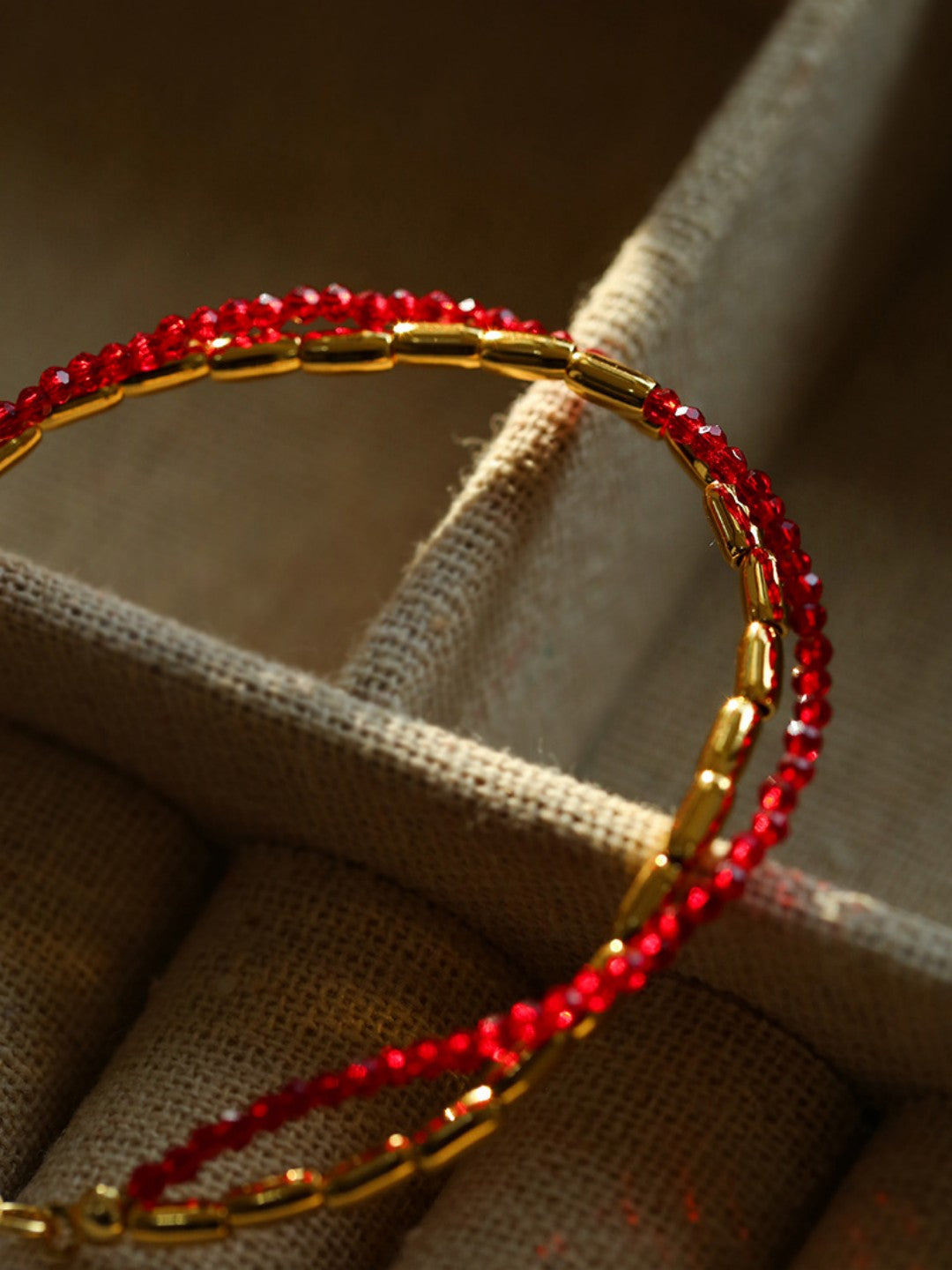 Mini Golden Rice Red Spinel Double Beaded Bracelet gembea jewelry