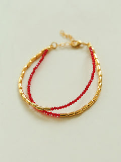 Mini Golden Rice Red Spinel Double Beaded Bracelet gembea jewelry