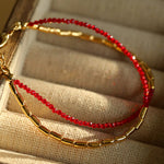 Mini Golden Rice Red Spinel Double Beaded Bracelet gembea jewelry