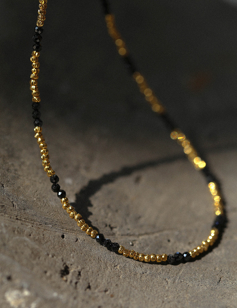 Mini Black Crystal Golden Bean Beaded Necklace gembea jewelry