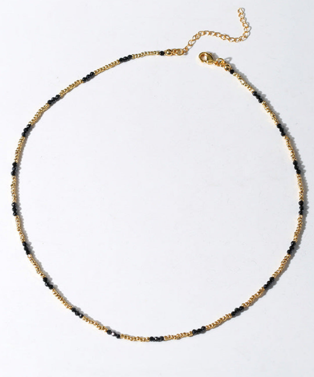 Mini Black Crystal Golden Bean Beaded Necklace gembea jewelry