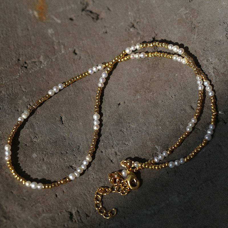 Mini Freshwater Pearl Golden Bean Beaded Necklace Gembea jewelry