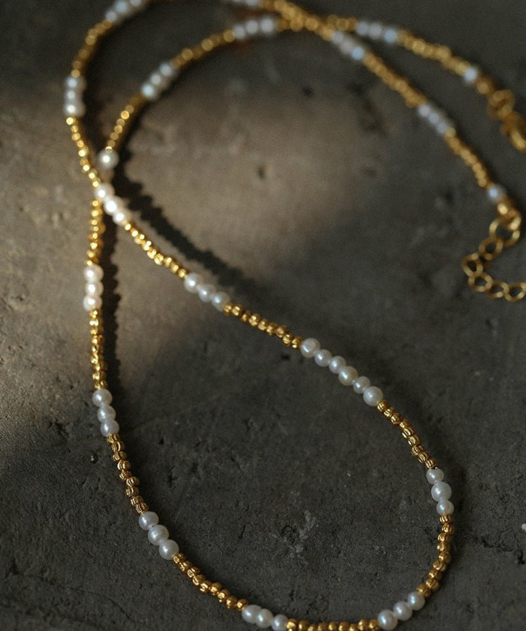Mini Freshwater Pearl Golden Bean Beaded Necklace Gembea jewelry