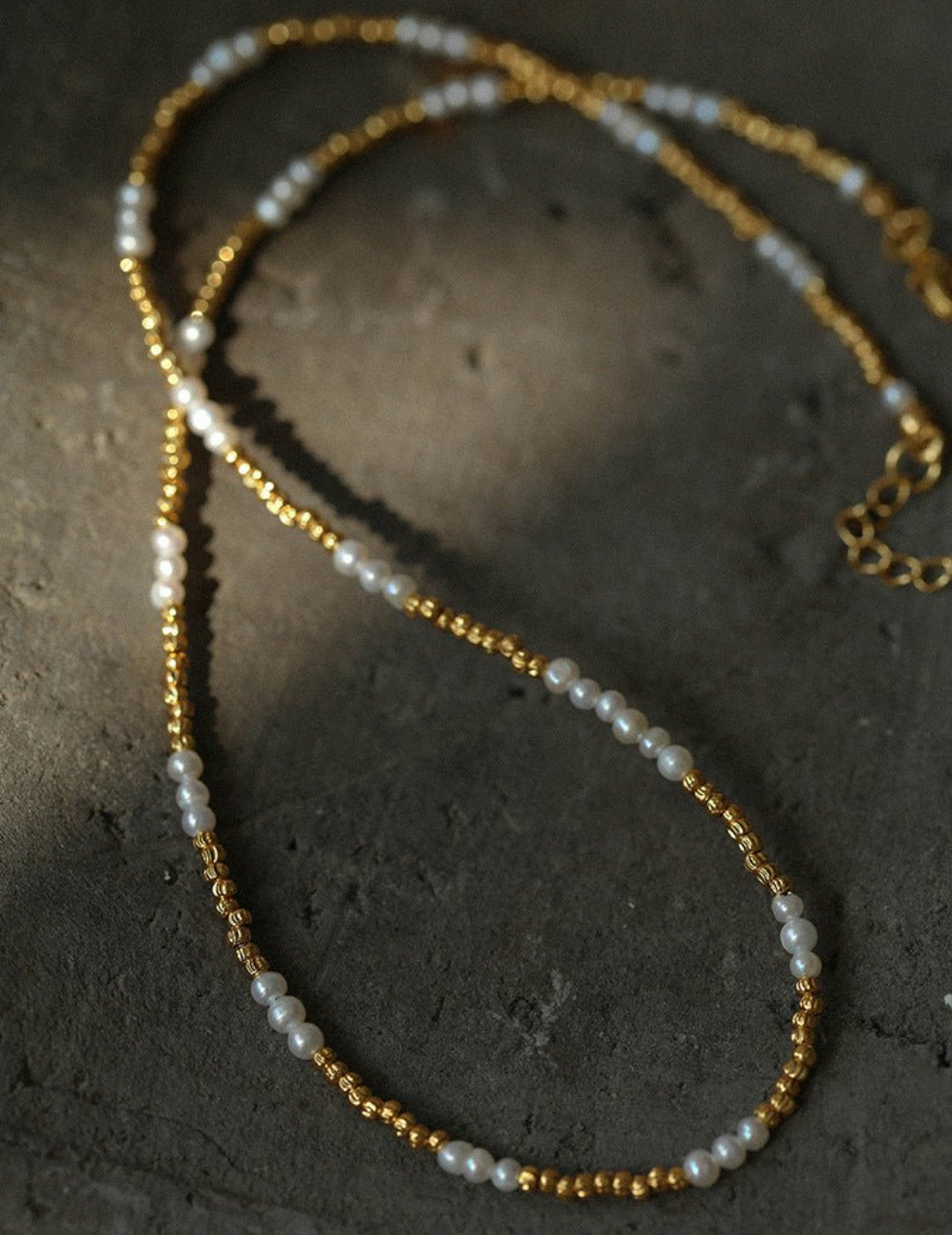 Mini Freshwater Pearl Golden Bean Beaded Necklace Gembea jewelry