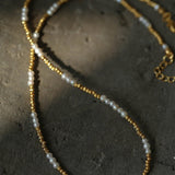 Mini Freshwater Pearl Golden Bean Beaded Necklace Gembea jewelry