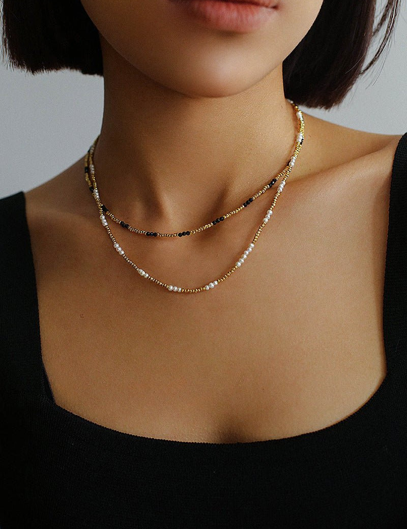 Mini Freshwater Pearl Golden Bean Beaded Necklace Gembea jewelry