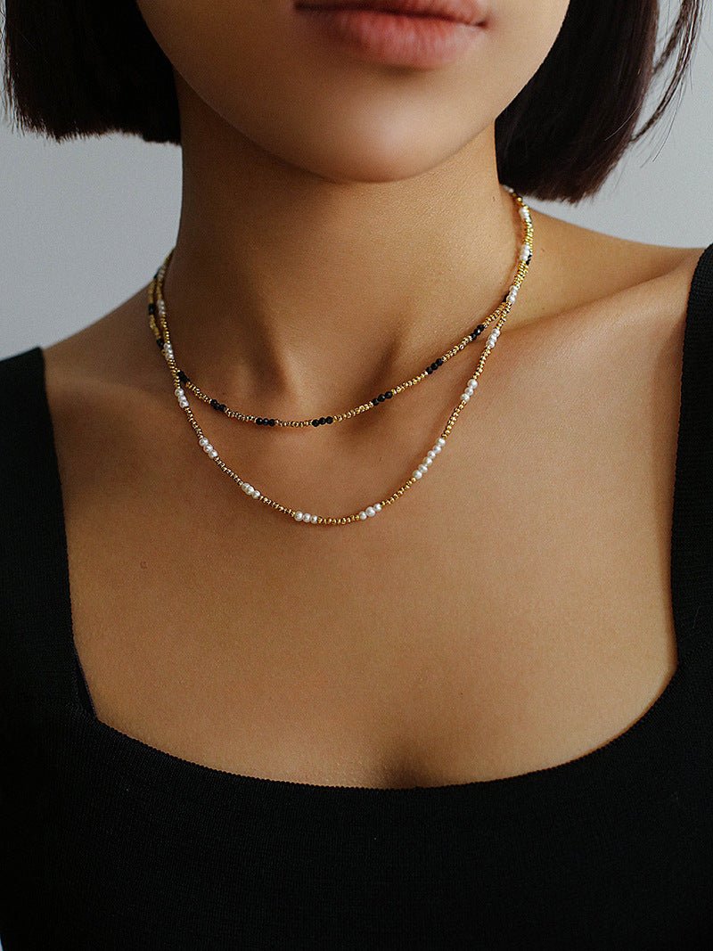 Mini Freshwater Pearl Golden Bean Beaded Necklace Gembea jewelry