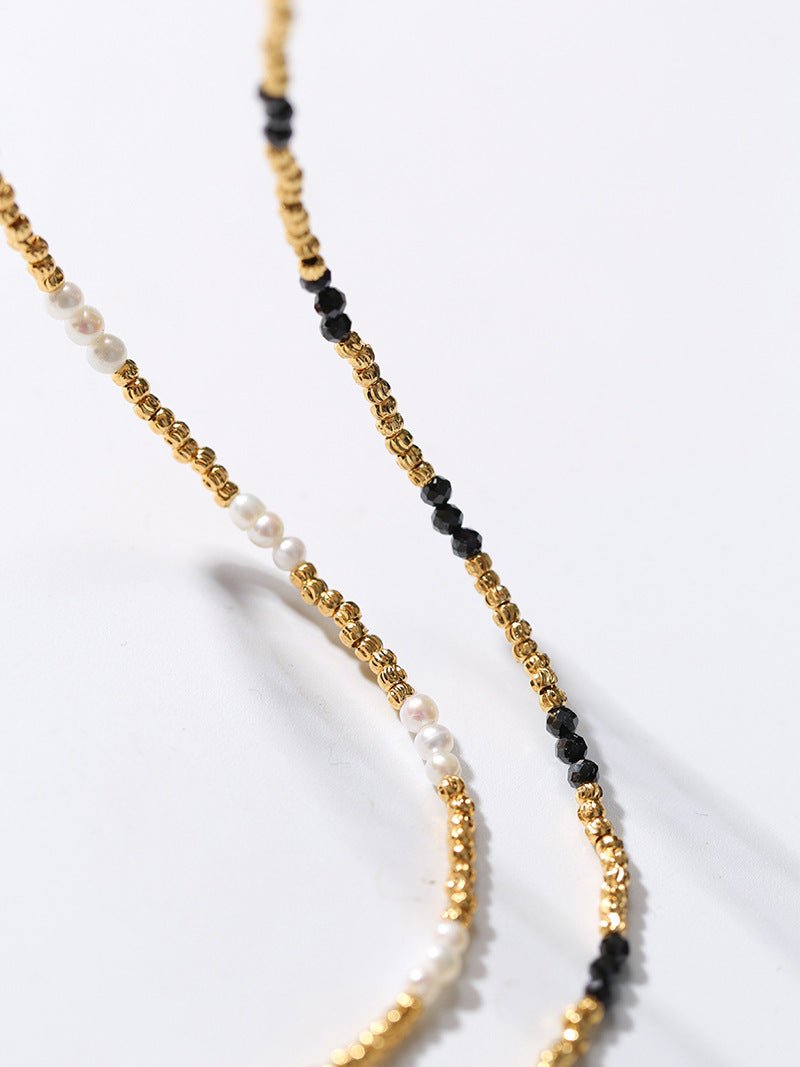 Mini Freshwater Pearl Golden Bean Beaded Necklace Gembea jewelry