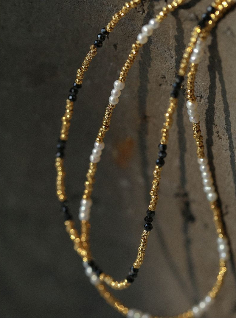 Mini Freshwater Pearl Golden Bean Beaded Necklace Gembea jewelry