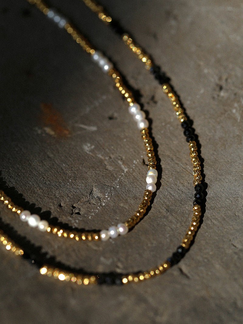 Mini Freshwater Pearl Golden Bean Beaded Necklace Gembea jewelry