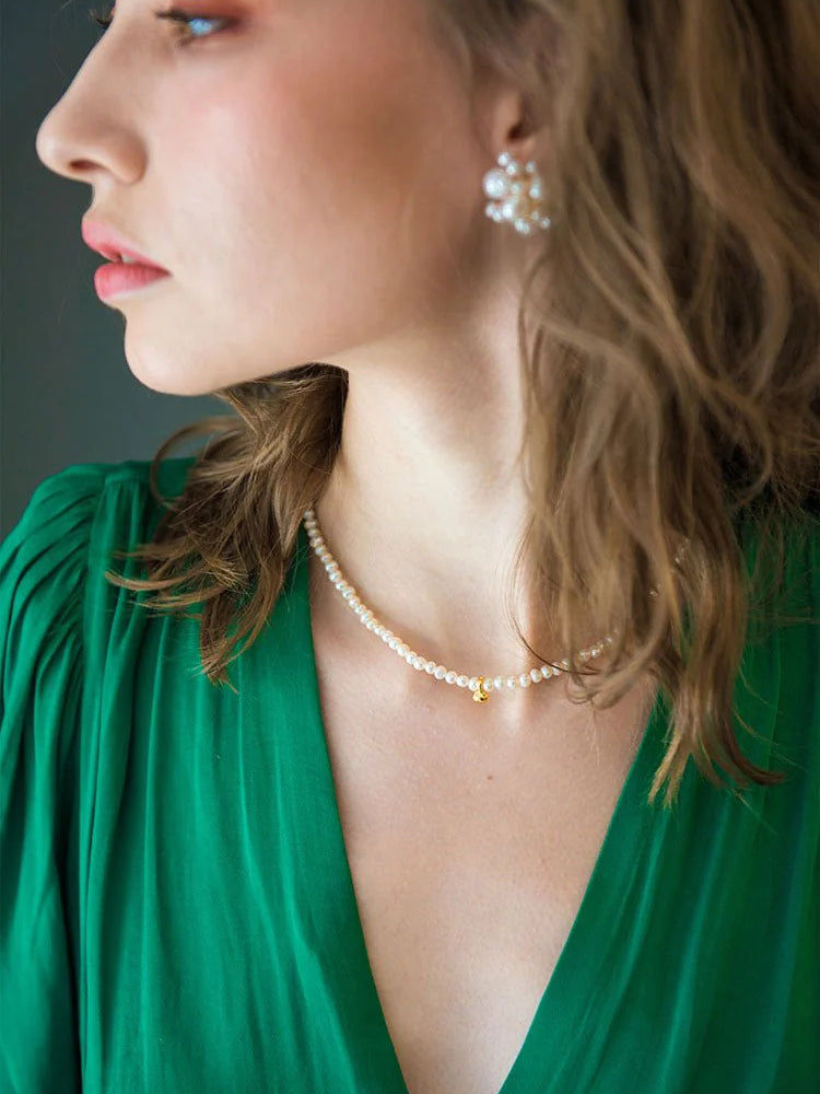 Mini Pearl Beaded Collar Necklace-Gembea Jewelry