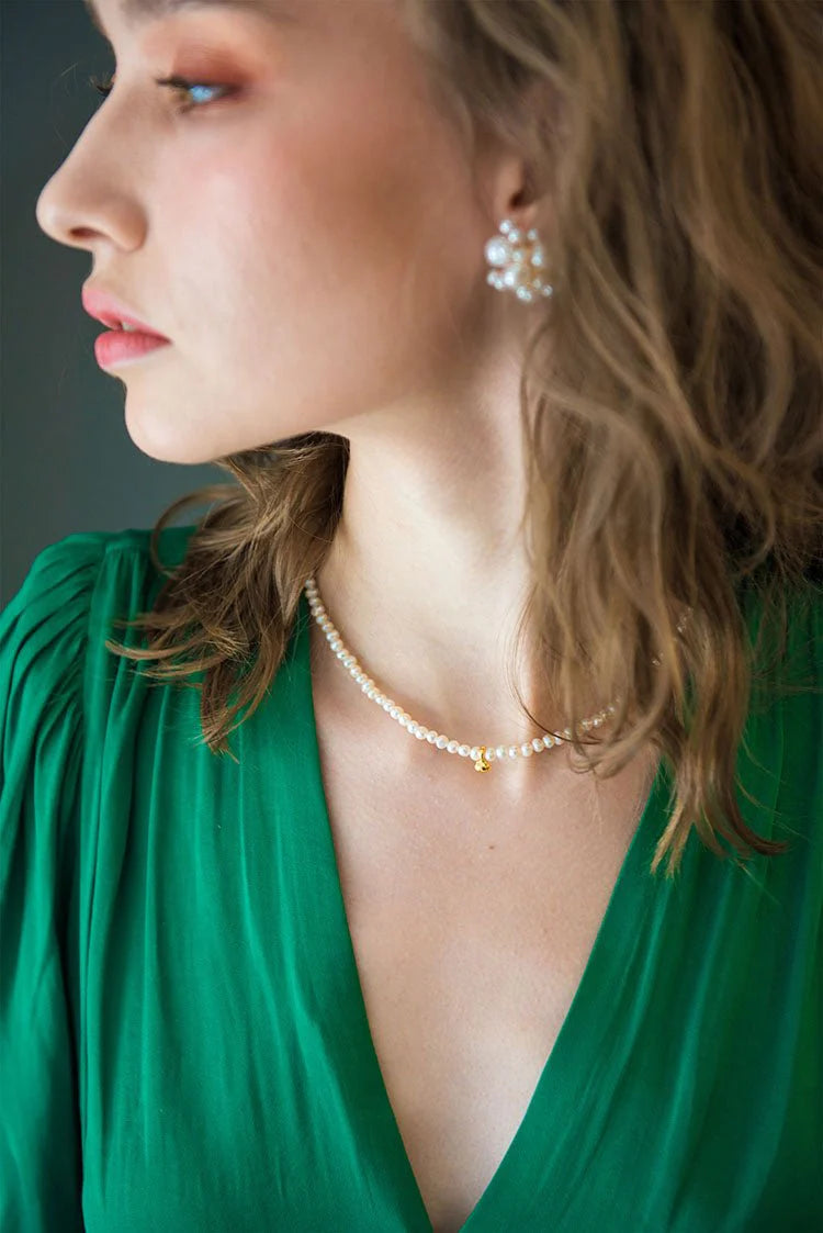 Mini Pearl Beaded Collar Necklace-Gembea Jewelry