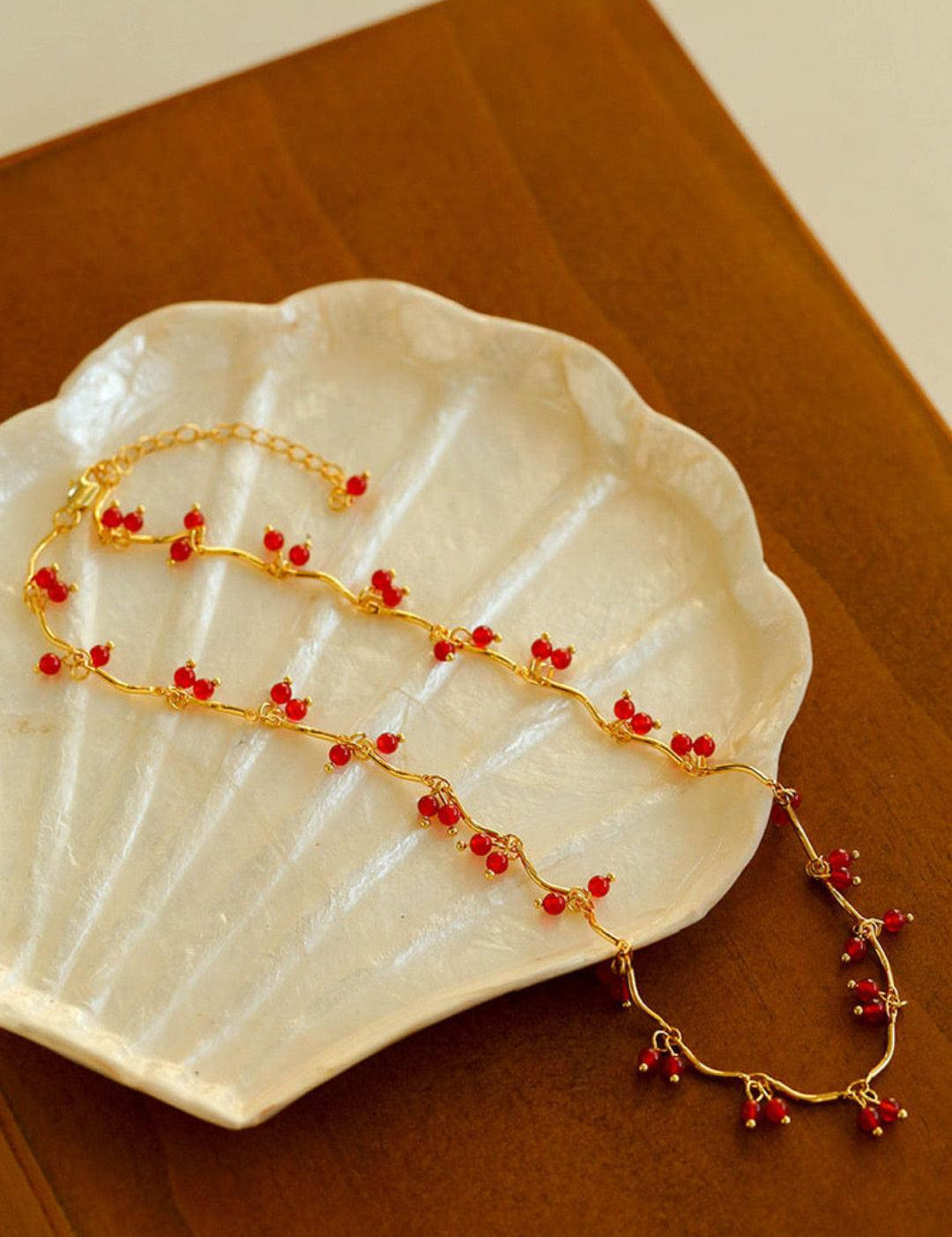 Mini Red Agate Cherry Necklace - Gembea Jewelry