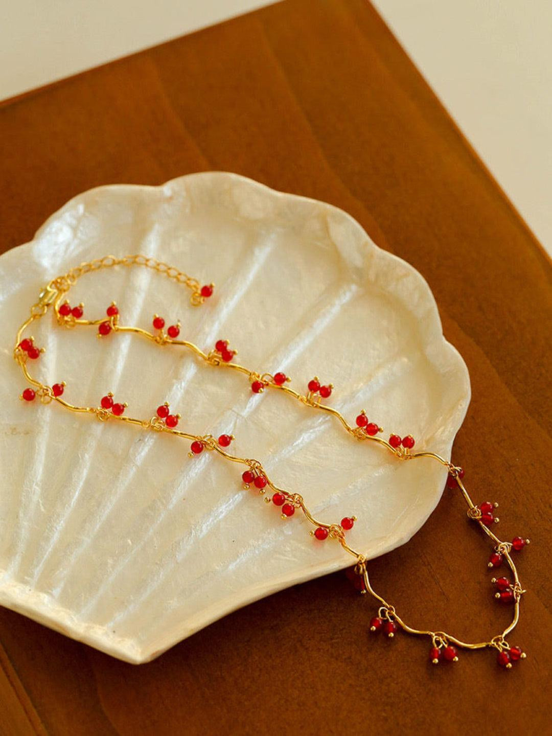 Mini Red Agate Cherry Necklace - Gembea Jewelry