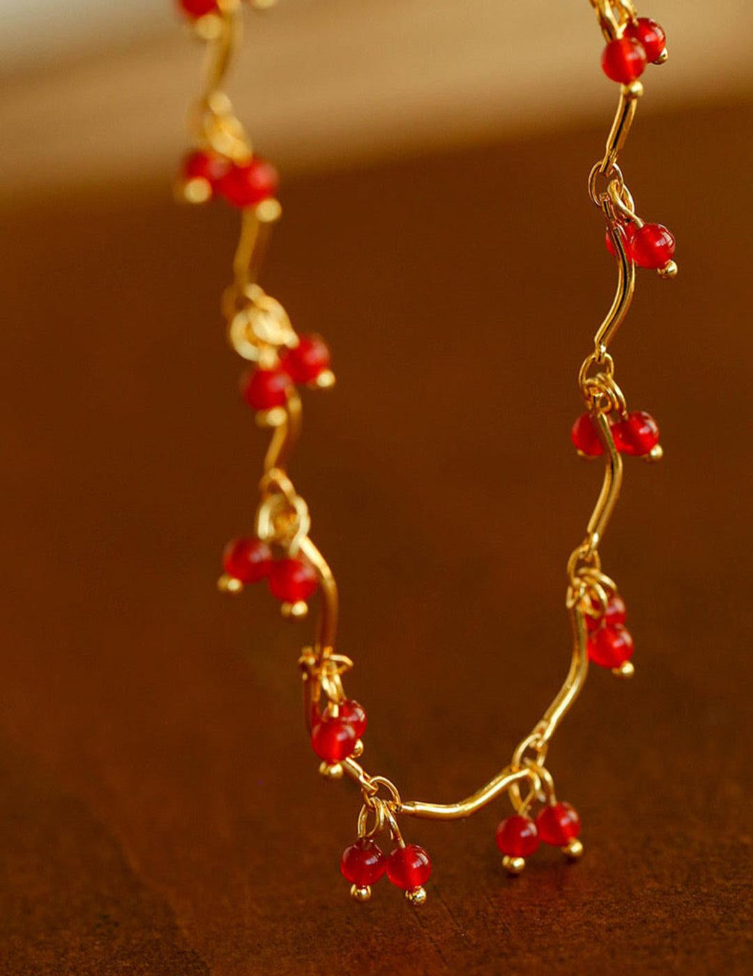 Mini Red Agate Cherry Necklace - Gembea Jewelry