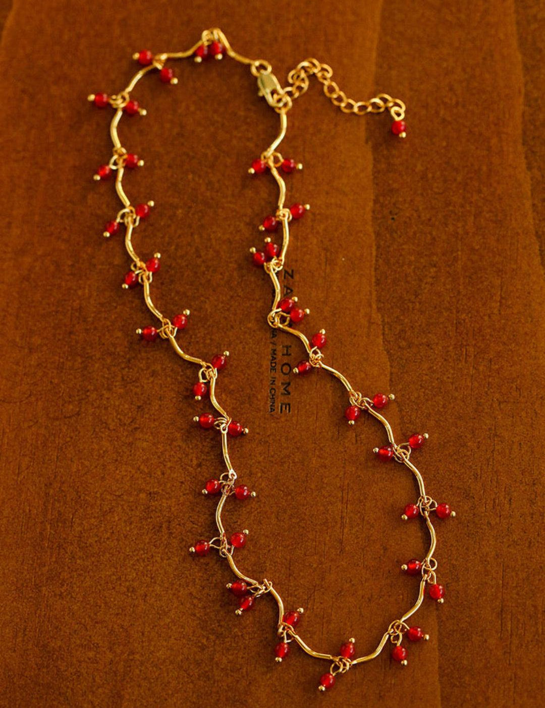 Mini Red Agate Cherry Necklace - Gembea Jewelry