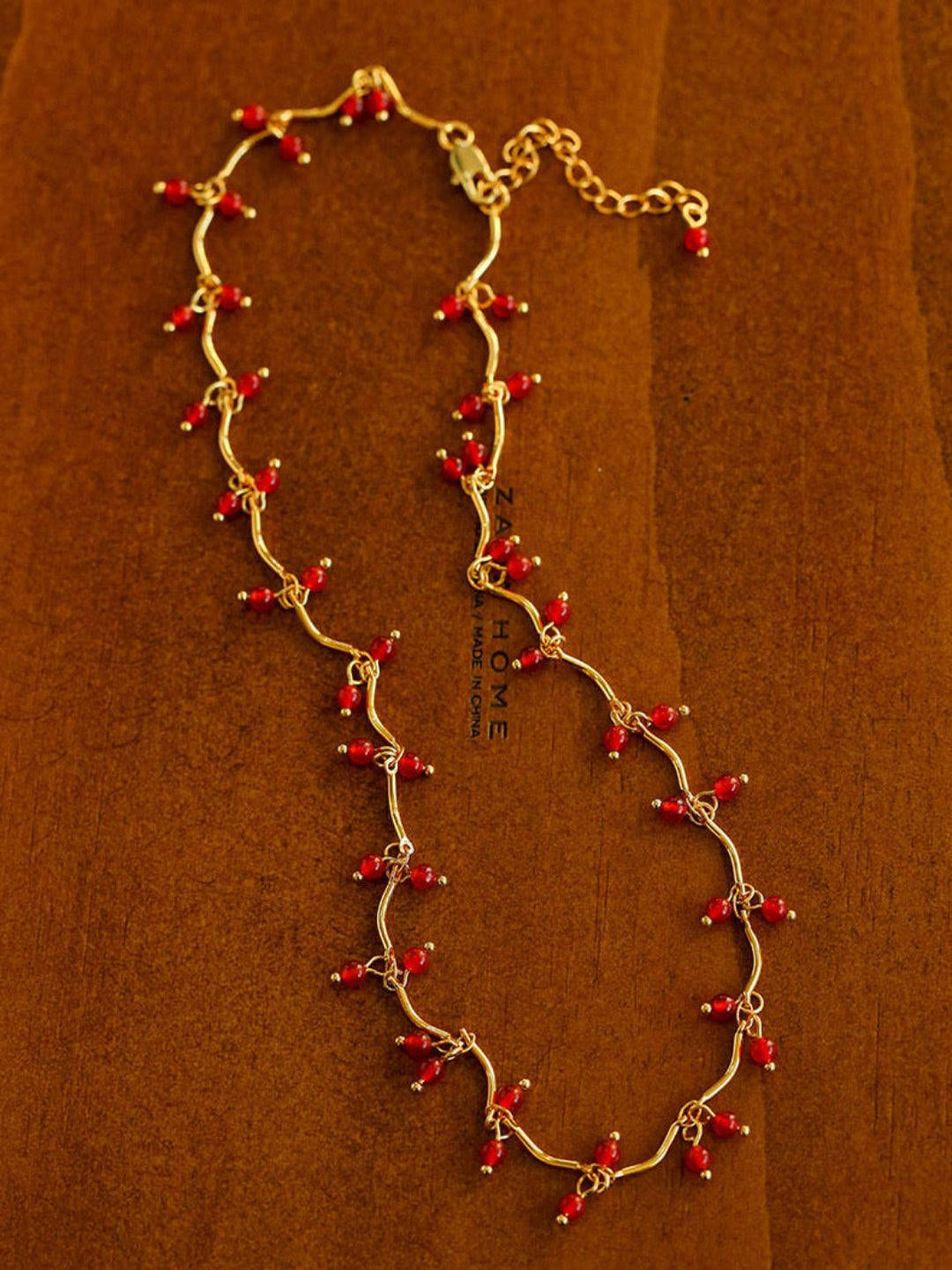 Mini Red Agate Cherry Necklace - Gembea Jewelry