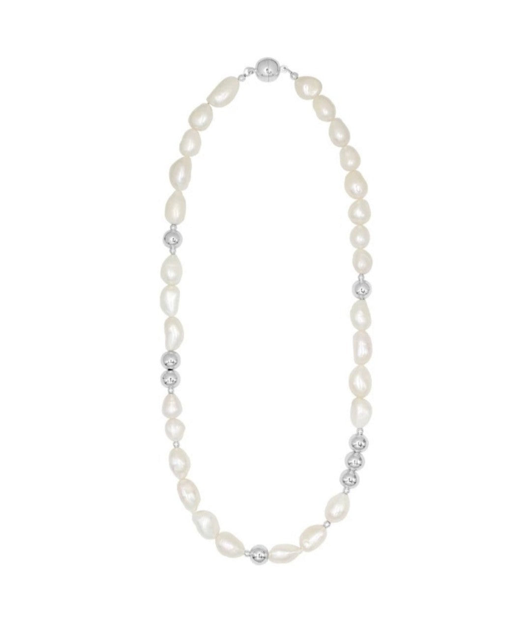 Minimalist Metallic Silver Bean Pearl Necklace gembea jewelry