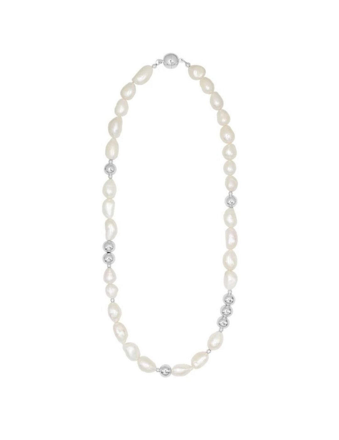 Minimalist Metallic Silver Bean Pearl Necklace gembea jewelry