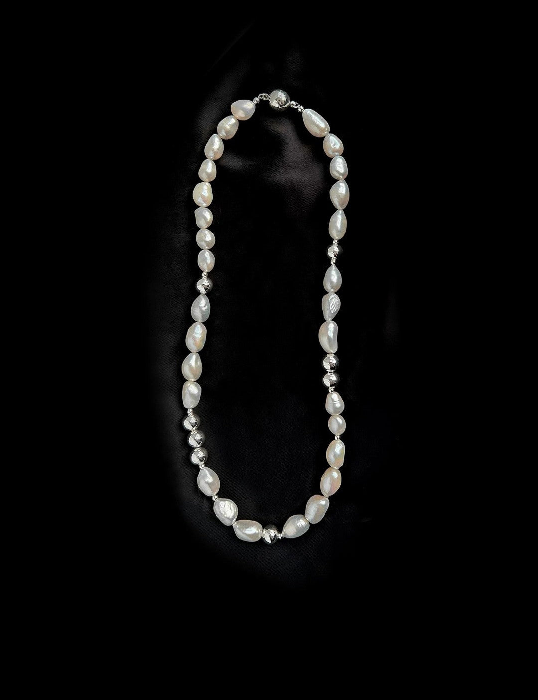 Minimalist Metallic Silver Bean Pearl Necklace gembea jewelry