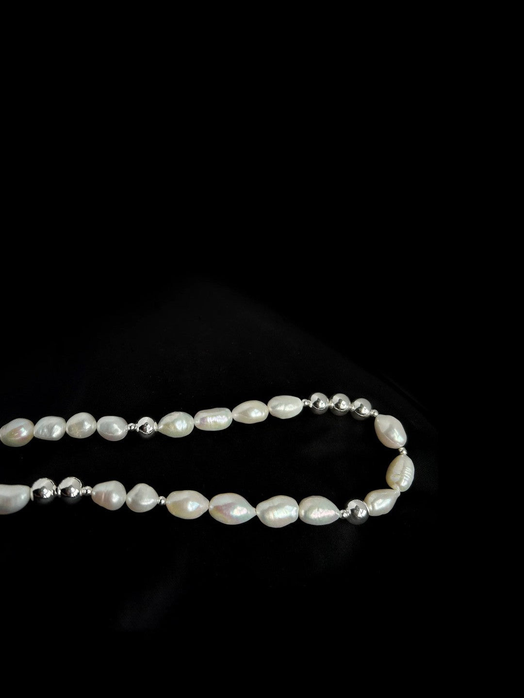 Minimalist Metallic Silver Bean Pearl Necklace gembea jewelry