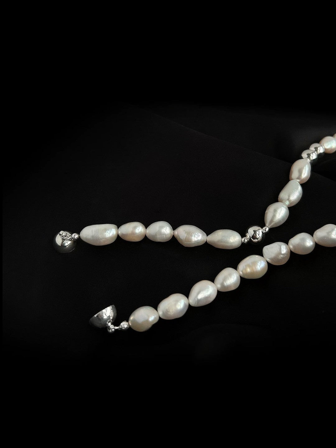Minimalist Metallic Silver Bean Pearl Necklace gembea jewelry