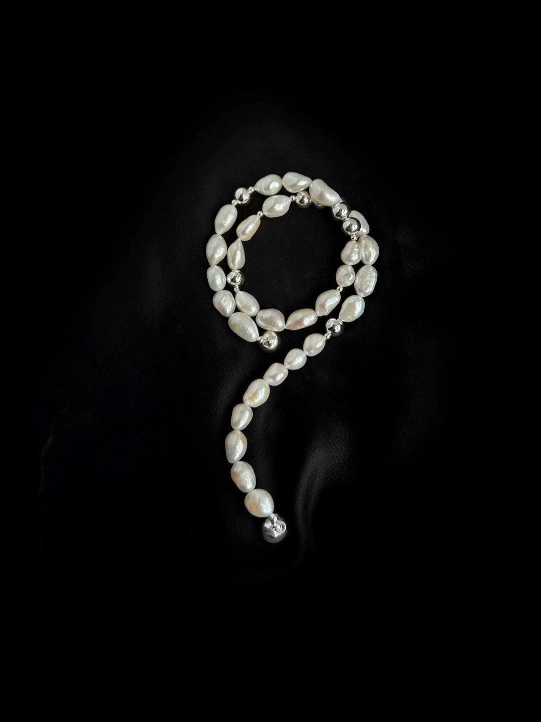 Minimalist Metallic Silver Bean Pearl Necklace gembea jewelry