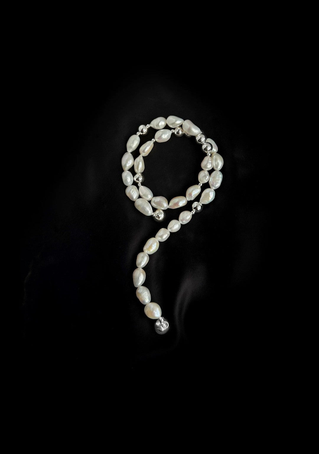 Minimalist Metallic Silver Bean Pearl Necklace gembea jewelry