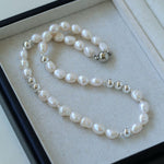 Minimalist Metallic Silver Bean Pearl Necklace gembea jewelry