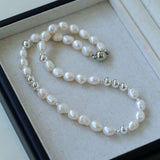 Minimalist Metallic Silver Bean Pearl Necklace gembea jewelry