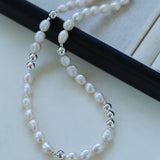 Minimalist Metallic Silver Bean Pearl Necklace gembea jewelry