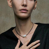 Minimalist Baroque Pearl Black Agate Beaded Necklace-Gembea Jewelry