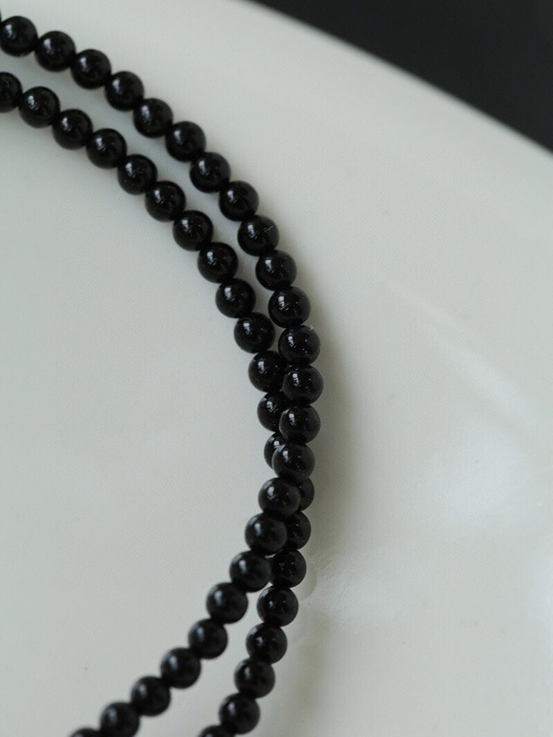 Minimalist Baroque Pearl Black Agate Beaded Necklace-Gembea Jewelry