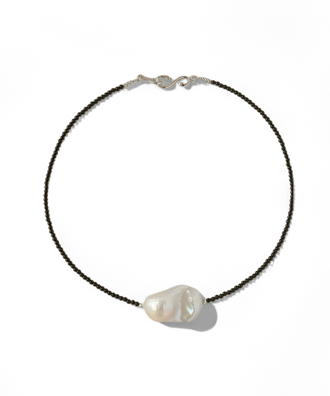 Minimalist Baroque Pearl Black Agate Beaded Necklace gembea jewelry