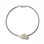 Minimalist Baroque Pearl Black Agate Beaded Necklace gembea jewelry