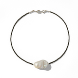 Minimalist Baroque Pearl Black Agate Beaded Necklace gembea jewelry