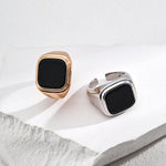 Minimalist Black Agate Signet Ring - Gembea Jewelry