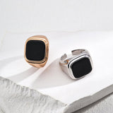 Minimalist Black Agate Signet Ring - Gembea Jewelry