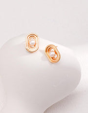 Minimalist Metallic Pearl Stud Earrings - Gembea Jewelry